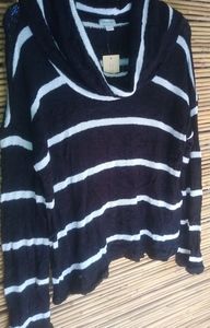 Chelsea Sky XL Knit Cowl Neck Black White Stripe Top Plus